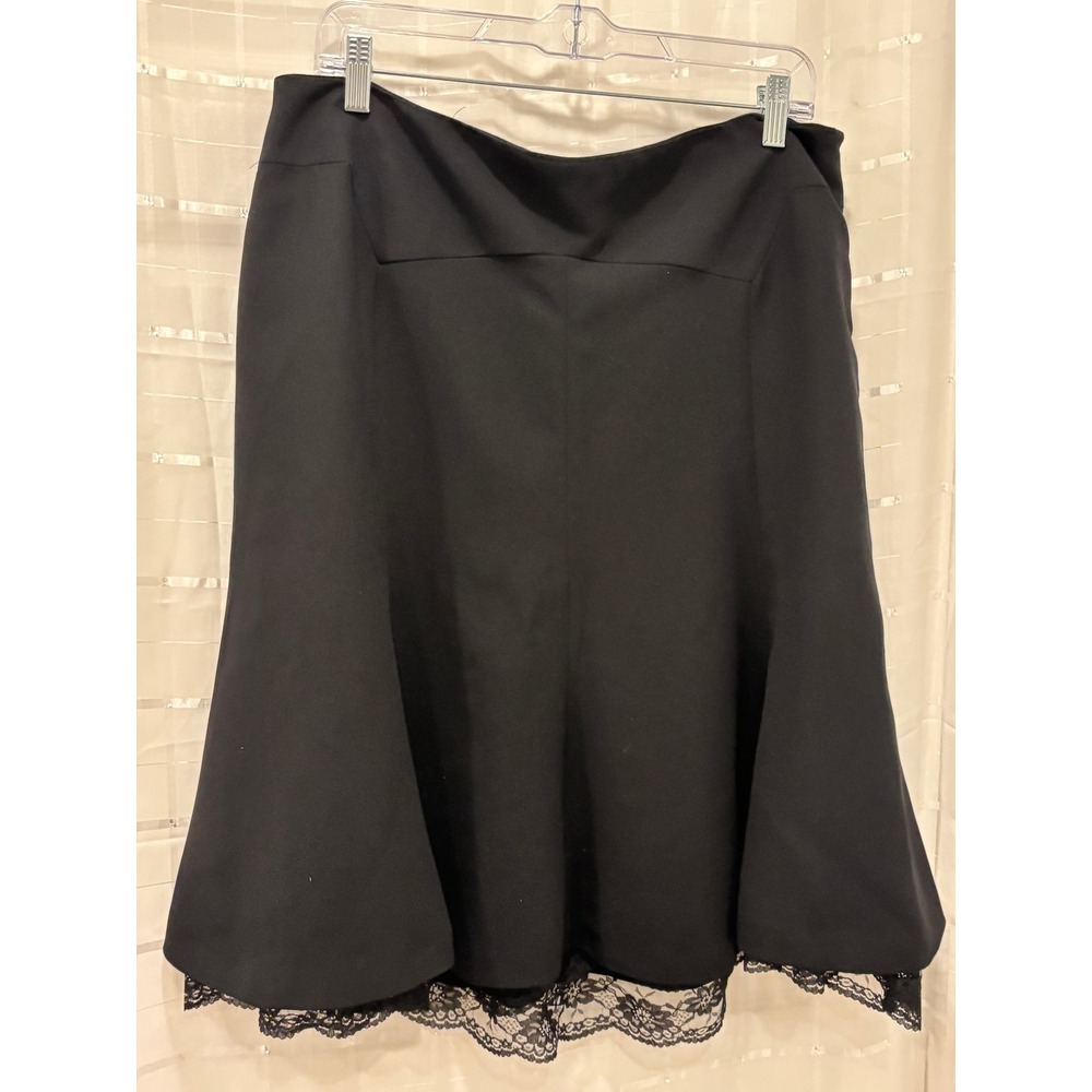 Zara Woman Black A-Line Midi Skirt Lace Trim Hem Size 14 Office Formal Evening